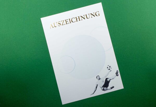 Auszeichnung Vordruck Fussball, Gold Reliefprägung, DIN A4