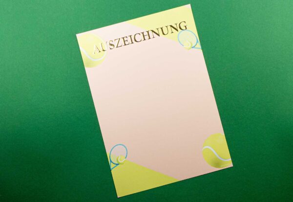 Auszeichnung Vordruck Tennis, Gold Reliefprägung, DIN A4