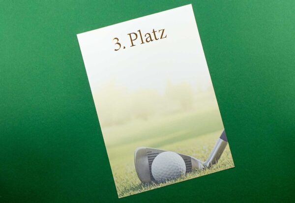 Urkundenvordruck Golf 3. Platz, Bronze Reliefprägung, DIN A4