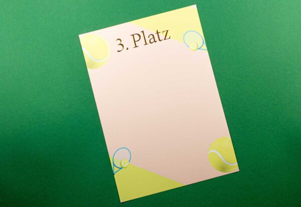 Urkundenvordruck Tennis 3. Platz, Bronze Reliefprägung, DIN A4